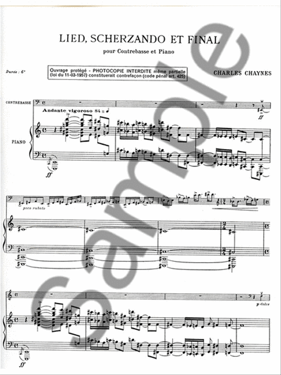 Chaynes Charles Lied Scherzando Et Final Double Bass & Piano Book Double Bass scores gallery preview page 2