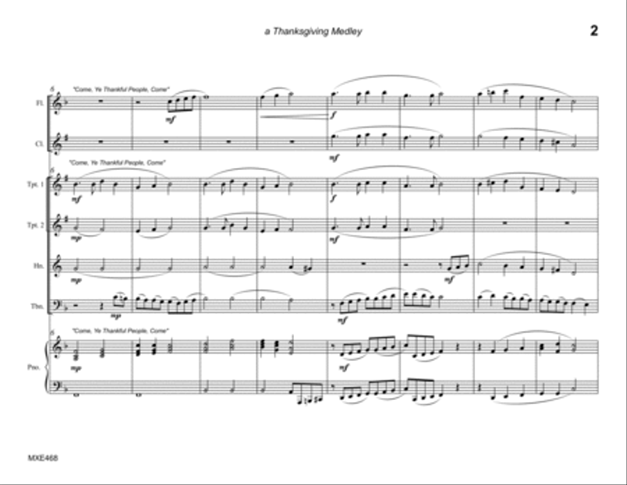 THANKSGIVING MEDLEY (4 hymn medley) - MIXED ENSEMBLE (Flute, Clarinet, 2 Trumpets, Horn & Trombone) Large Ensemble scores gallery preview page 2