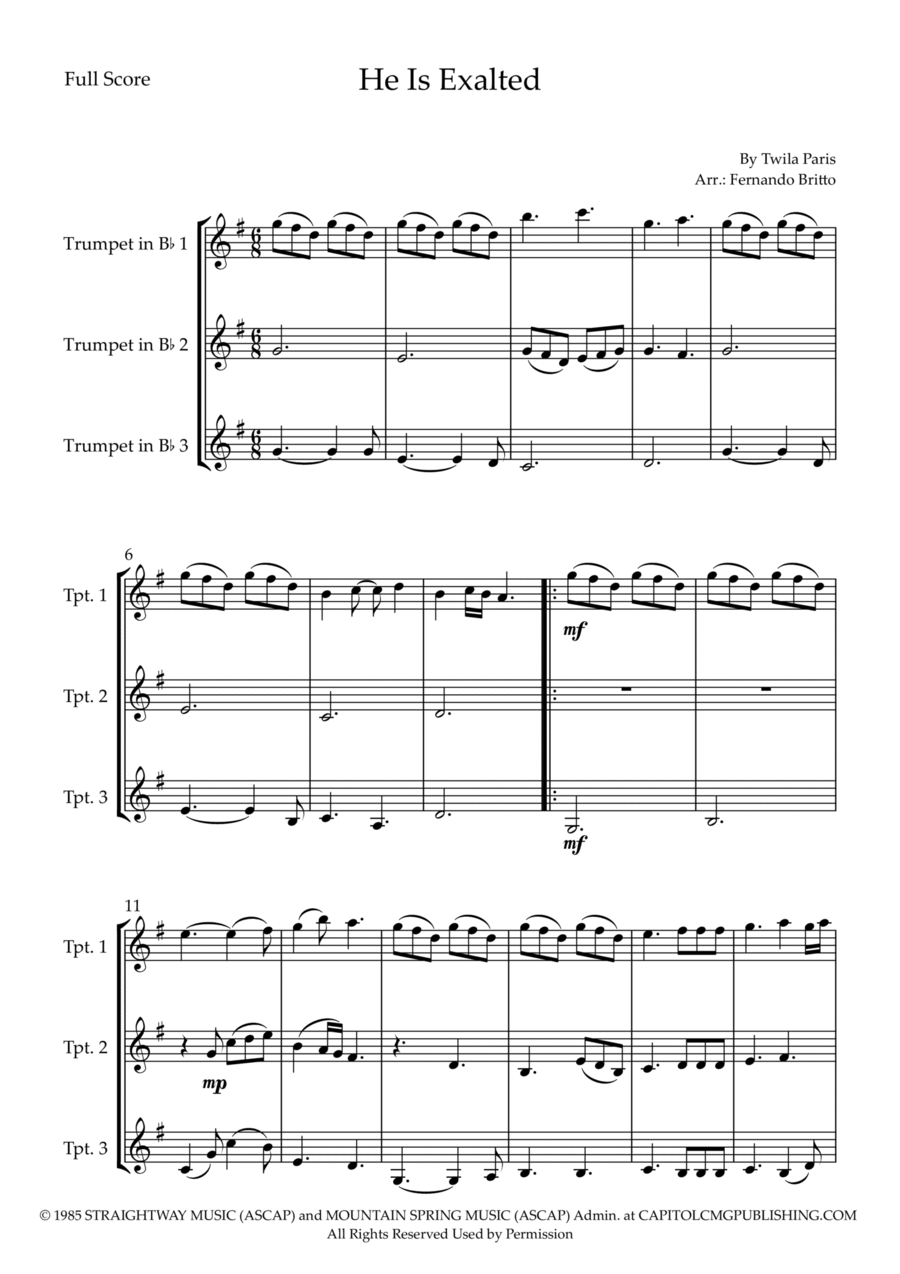 He Is Exalted He Is Exalted Brass Ensemble scores gallery preview page 1