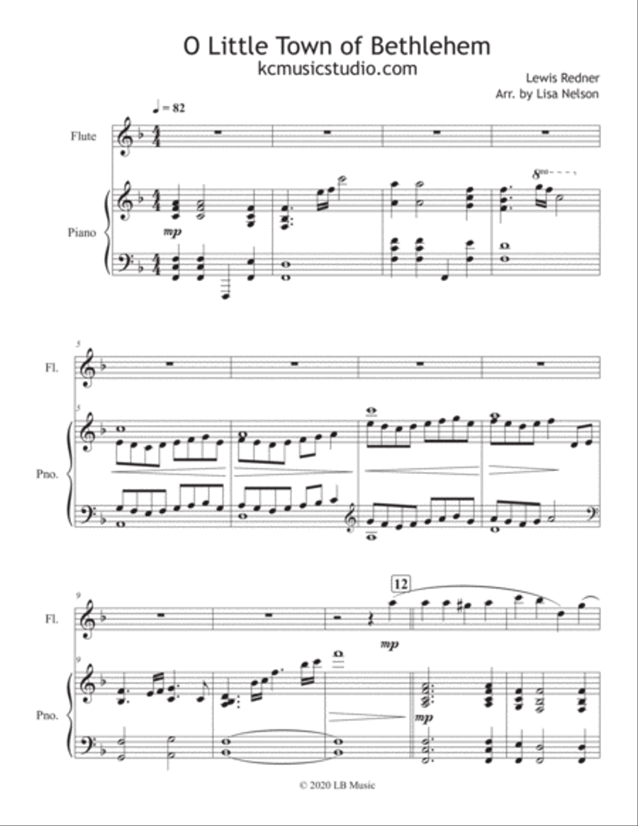 O Little Town of Bethlehem - Advanced Flute and Piano Flute Solo scores gallery preview page 2