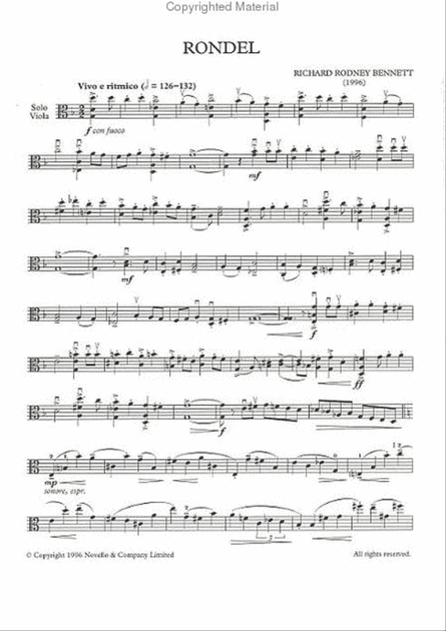 Richard Rodney Bennett: Rondel For Solo Viola