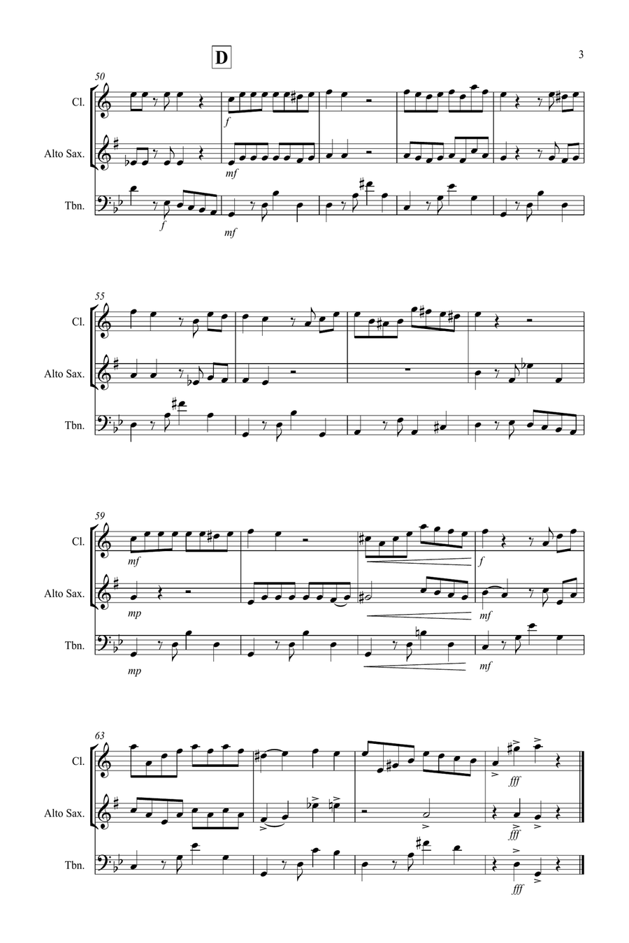 Tango a Trios for Clarinet, Alto Saxophone and Trombone Trio Small Ensemble scores gallery preview page 3