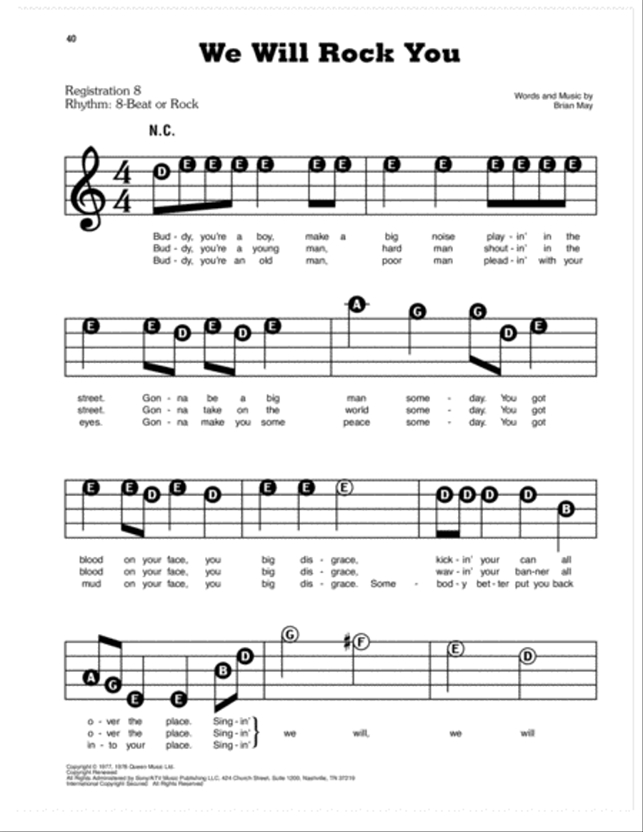 We Will Rock You Electronic Keyboard scores gallery preview page 1