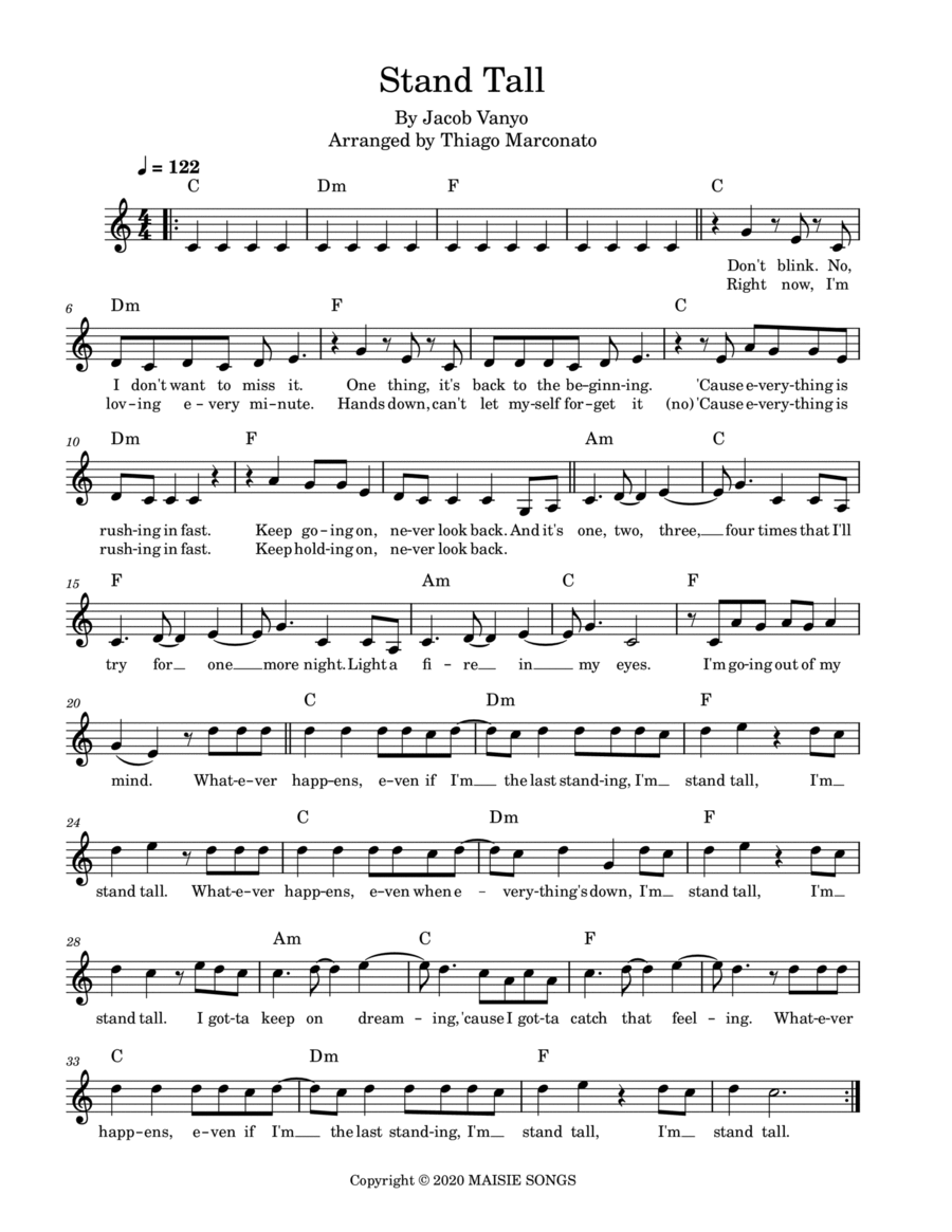 Stand Tall Piano scores gallery preview page 1