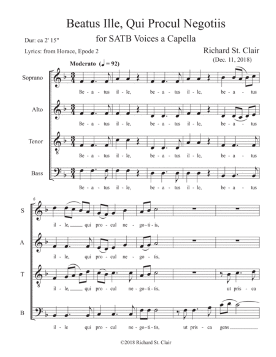 Beatus Ille, Qui Procul Negotiis for a capella SATB singers. lyrics in Latin with English translatio 4-Part scores gallery preview page 3