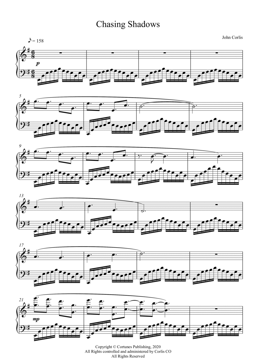 Chasing Shadows Piano Solo scores gallery preview page 1