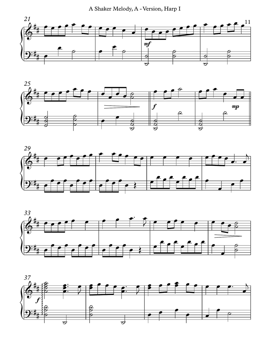 A Shaker Melody, A Version, Harp I Celtic Harp scores gallery preview page 3
