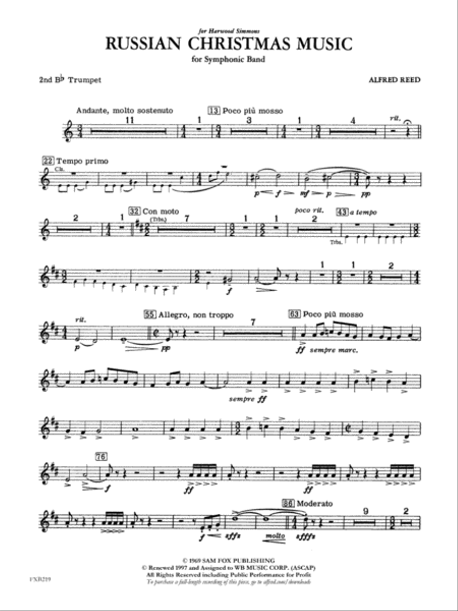 Russian Christmas Music: 2nd B-flat Trumpet Concert Band scores gallery preview page 1