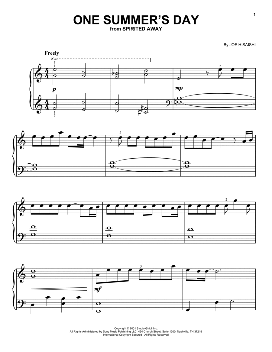 One Summer's Day (from Spirited Away) Easy Piano scores gallery preview page 1