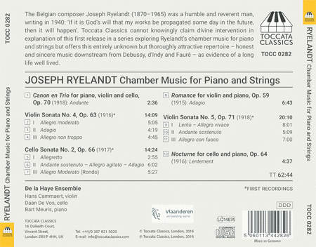 Joseph Ryelandt: Chamber Music For Piano & Strings: The War Years, Vol. 1