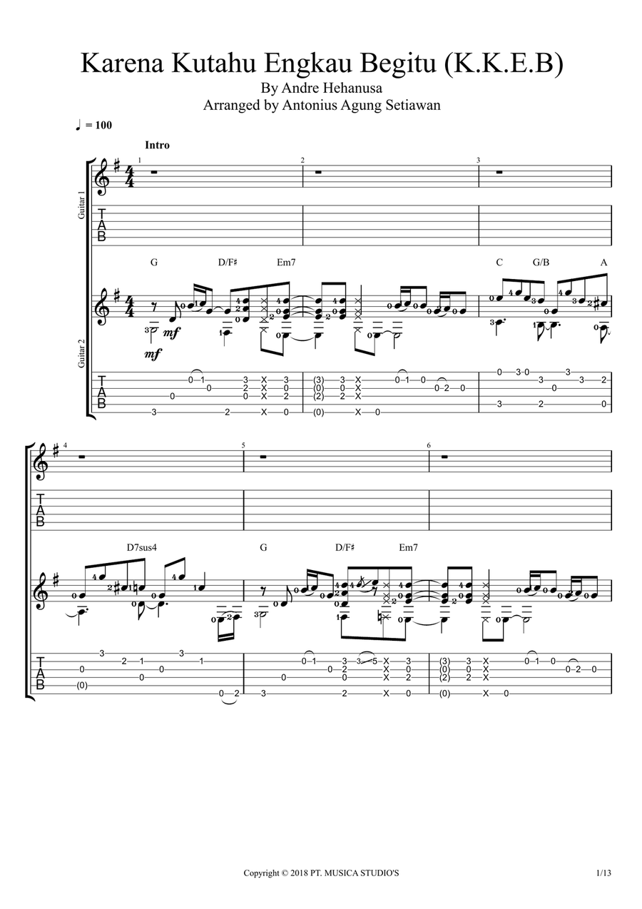 Karena Kutahu Engkau Begitu (kkeb) Guitar Tablature scores gallery preview page 1