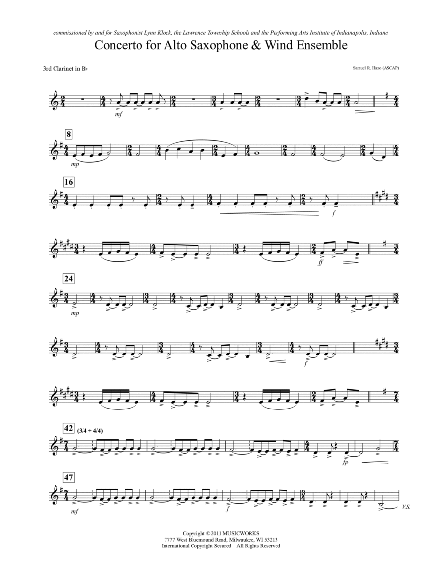 Concerto For Alto Saxophone And Wind Ensemble - Bb Clarinet 3