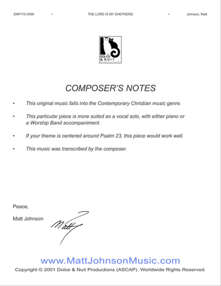 The Lord Is My Shepherd-vocal solo, from Psalm 23 Piano, Vocal, Guitar scores gallery preview page 2