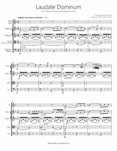 Laudate Dominum - from "Vesperae Solennes de Confessore" (KV. 339) - For Flute Solo and String Orche image number null