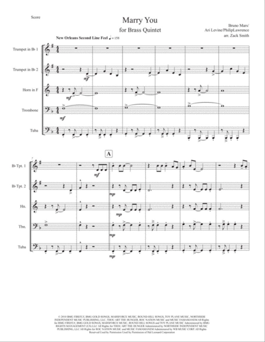 Marry You Brass Ensemble scores gallery preview page 1