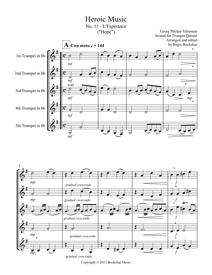 Heroic Music - No. 11. L'Esperance (F) (Trumpet Quintet) image number null