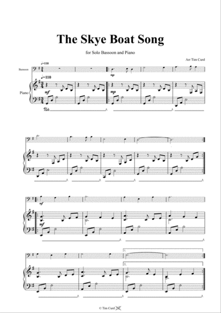 The Skye Boat Song. For Solo Bassoon and Piano Bassoon Solo scores gallery preview page 2