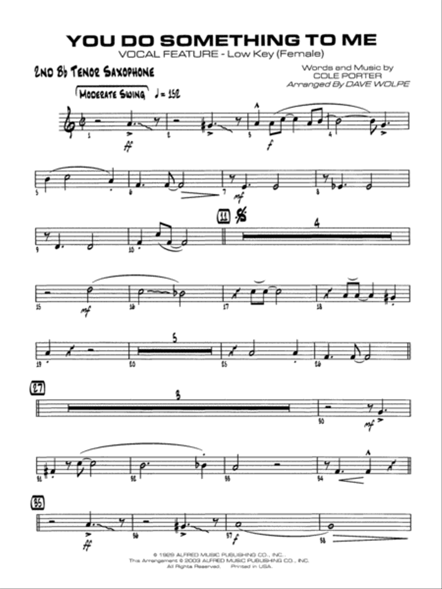 You Do Something to Me: 2nd B-flat Tenor Saxophone Jazz Ensemble scores gallery preview page 1