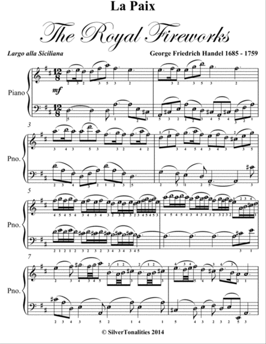 La Paix Royal Fireworks Easy Piano Sheet Music Easy Piano scores gallery preview page 2