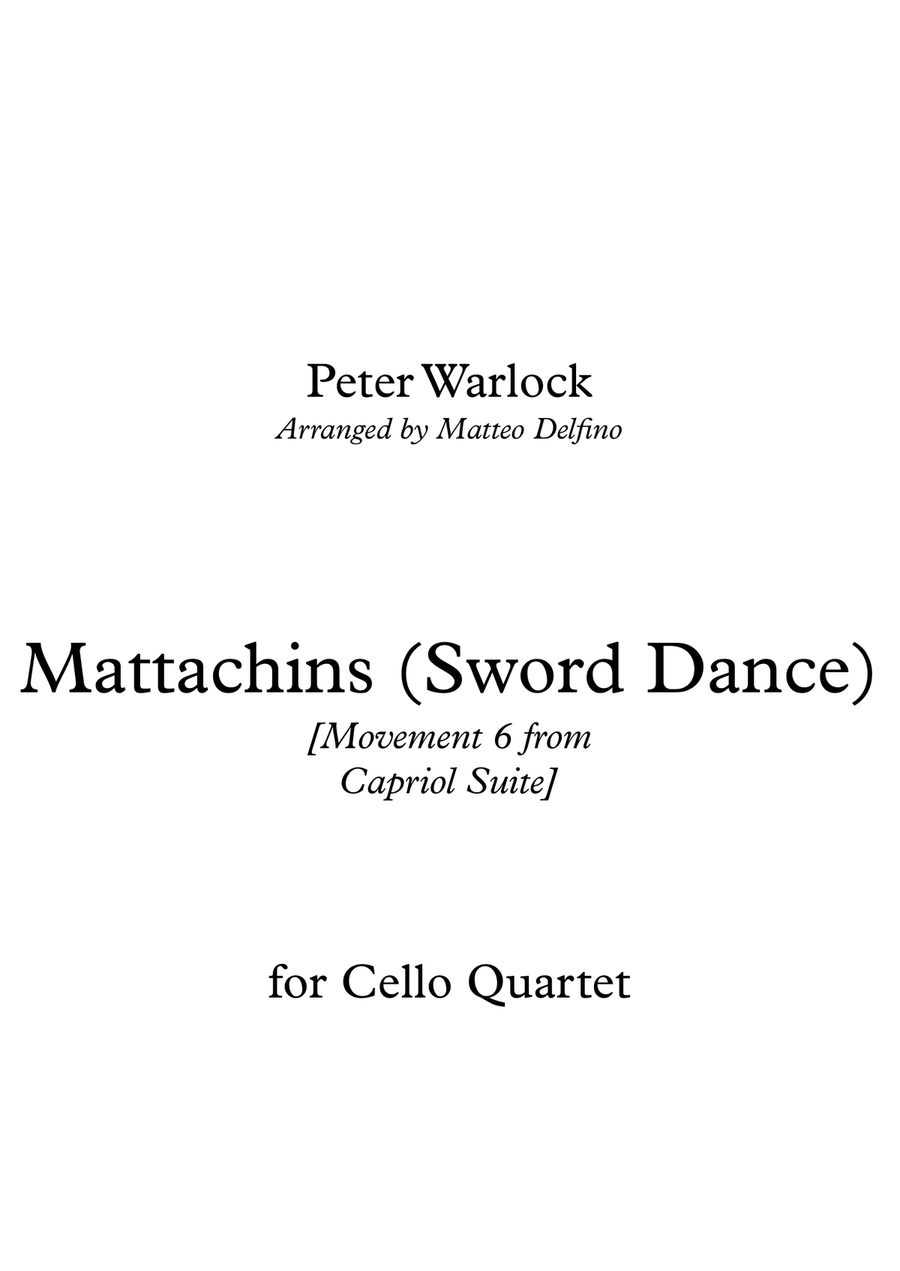 Mattachins (Sword Dance) [Movement 6 from Capriol Suite] {Cello Quartet} Chamber Orchestra scores gallery preview page 1