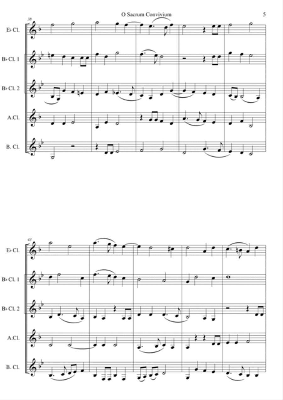 O Sacrum Convivium for clarinet quintet E flat, 2 B flats, alto and bass and optional Basset horn Clarinet Quintet scores gallery preview page 5