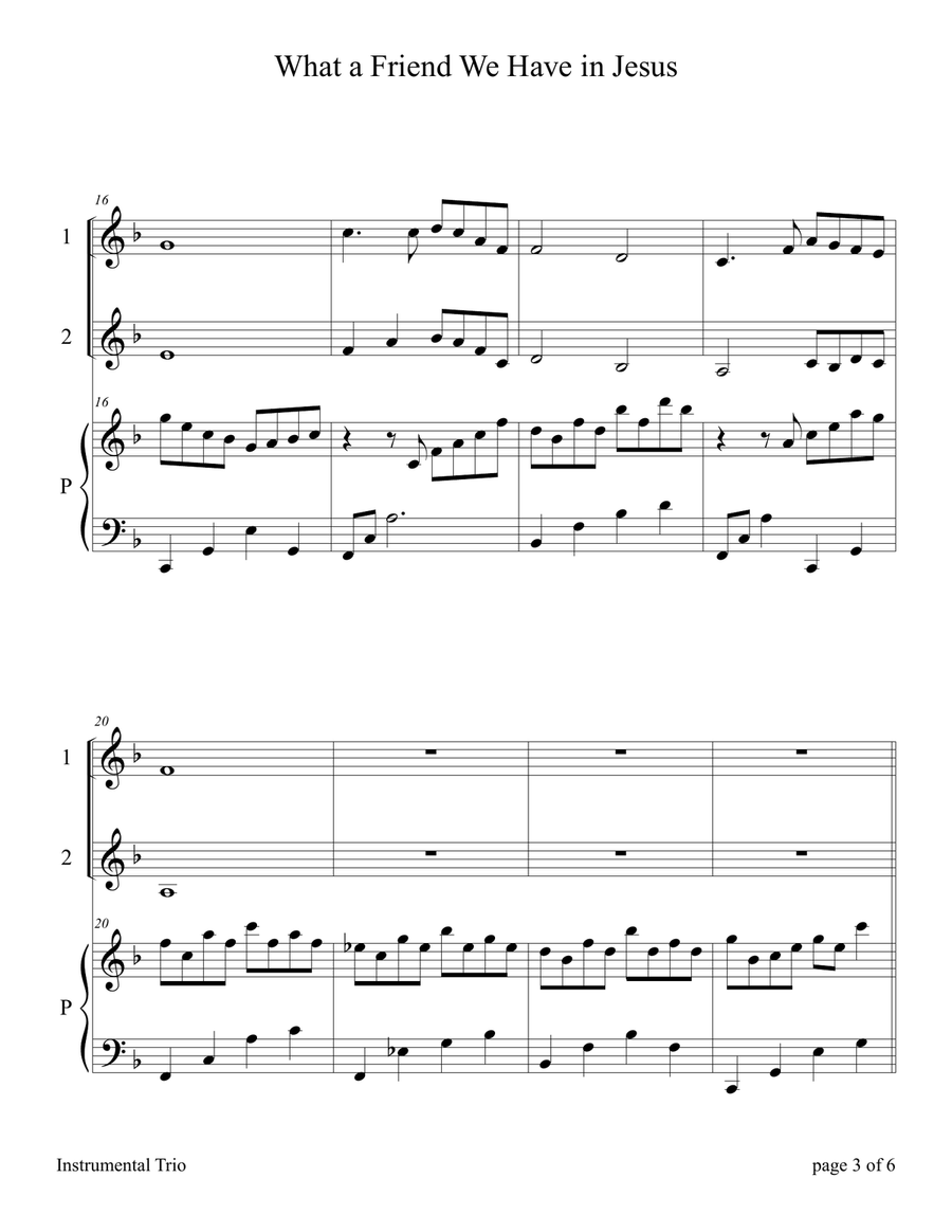 What a Friend We Have in Jesus (Easy Violin Duet with Piano Accompaniment) String Duet scores gallery preview page 6