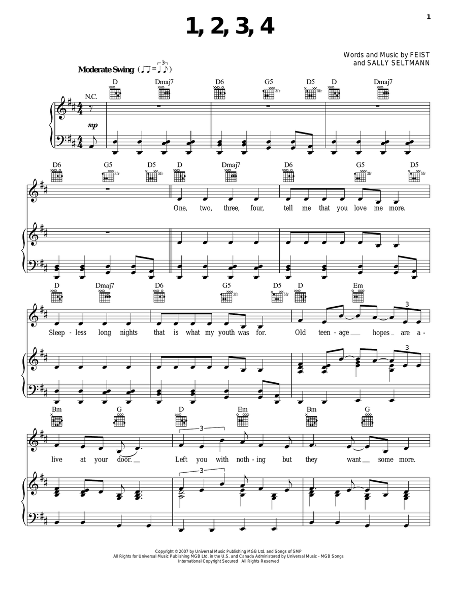 1234 Piano, Vocal, Guitar scores gallery preview page 1