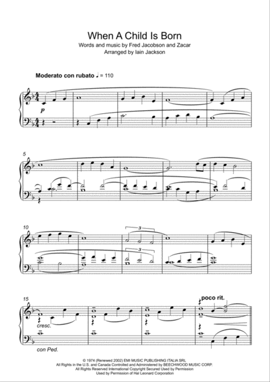 When A Child Is Born Piano Solo scores gallery preview page 1