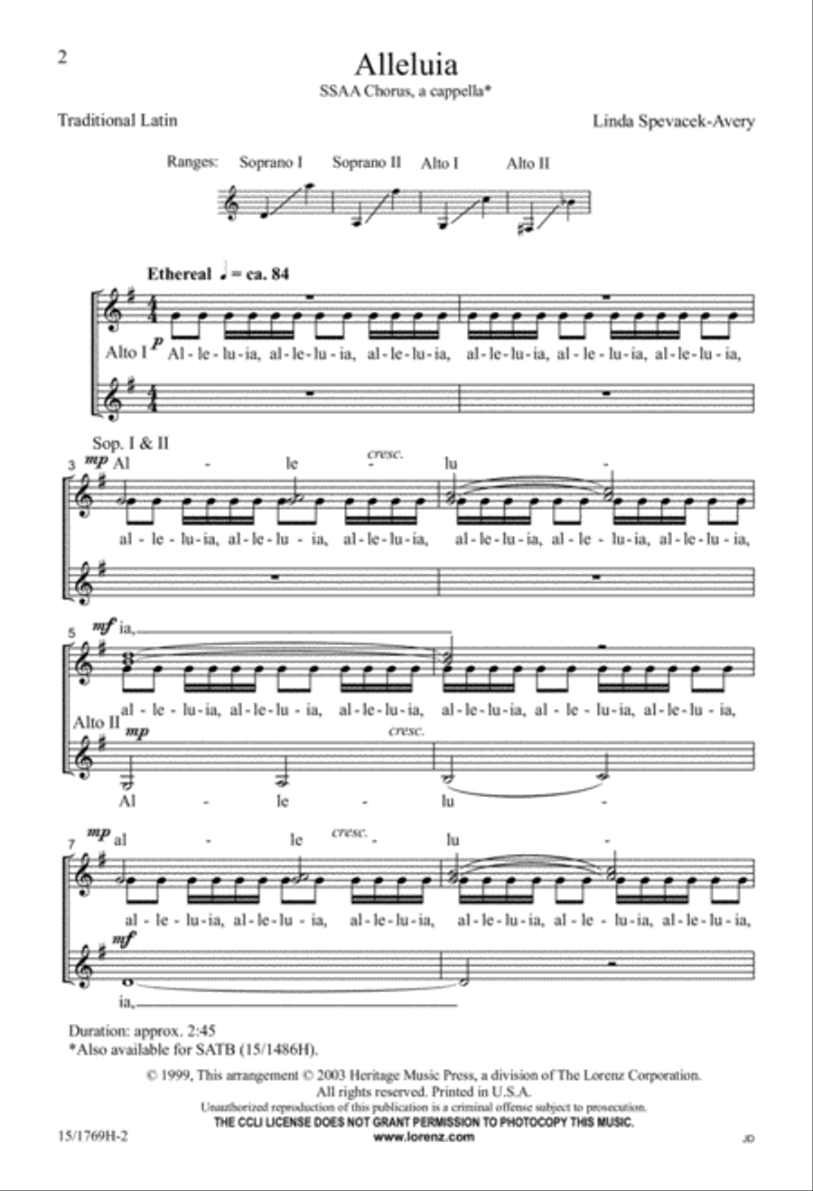 Alleluia Alleluia SSAA scores gallery preview page 2