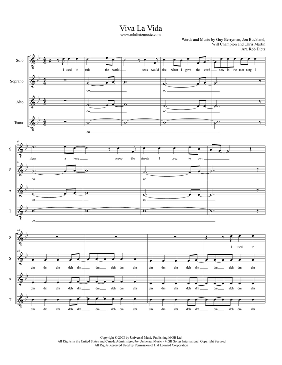 Viva La Vida Viva La Vida 3-Part scores gallery preview page 1