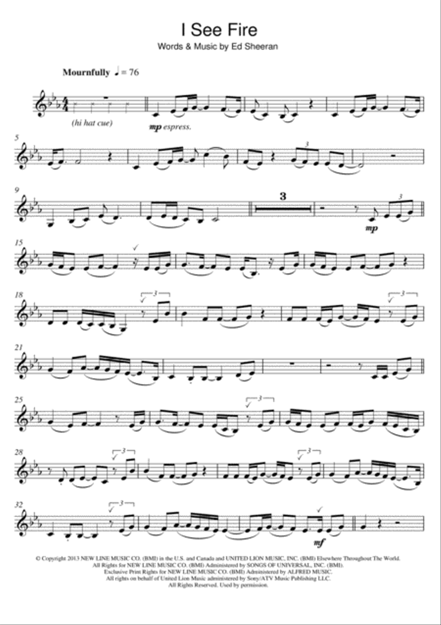 I See Fire (from The Hobbit) Clarinet Solo scores gallery preview page 1