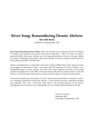 Carson Cooman: River Song: Remembering Dennis Abelson for horn