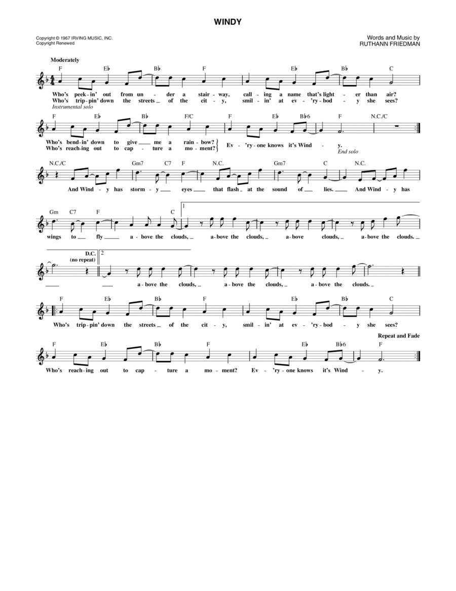 Windy Piano, Vocal, Guitar scores gallery preview page 1