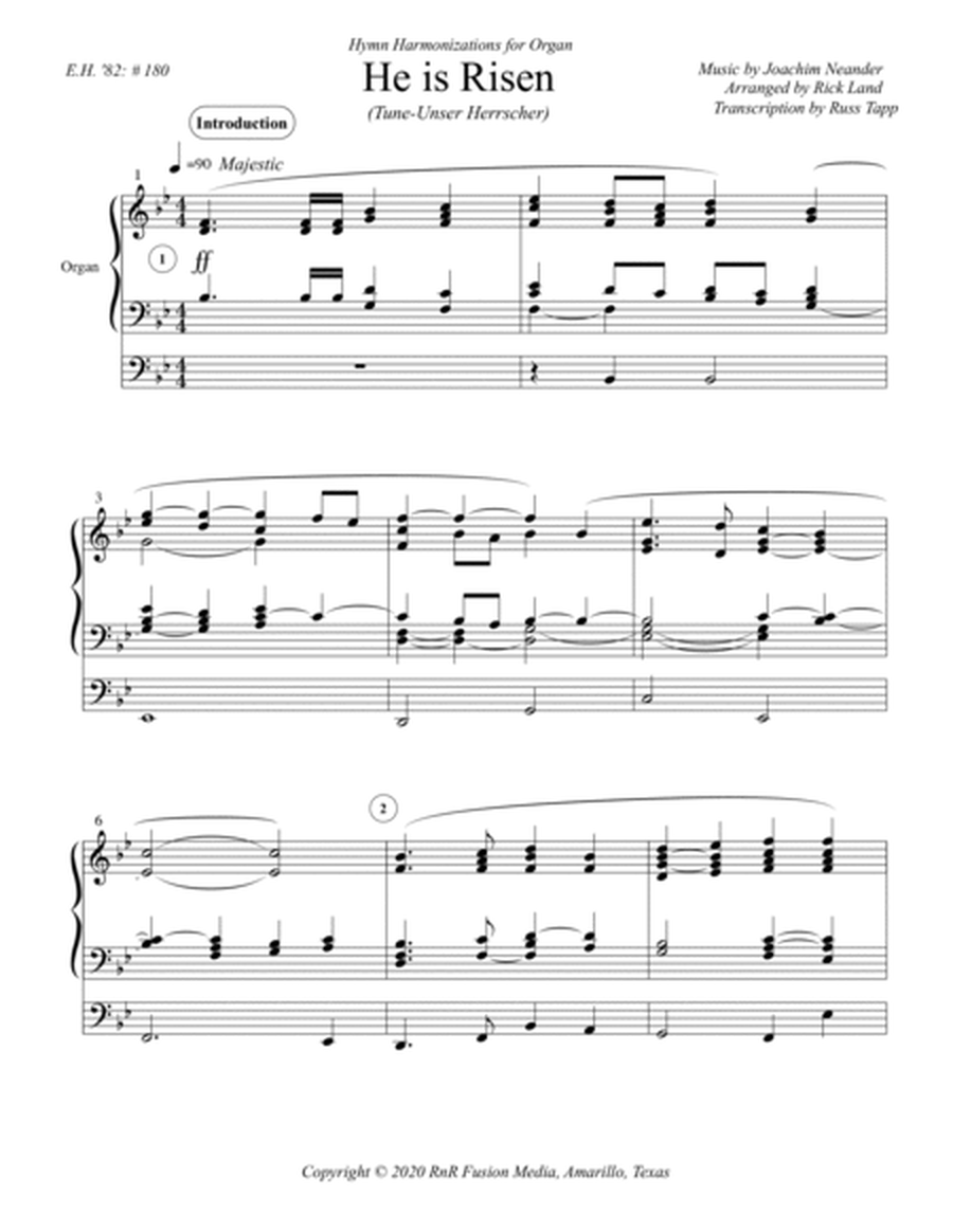 He is Risen - Easter Hymn Harmonization for Organ image number null
