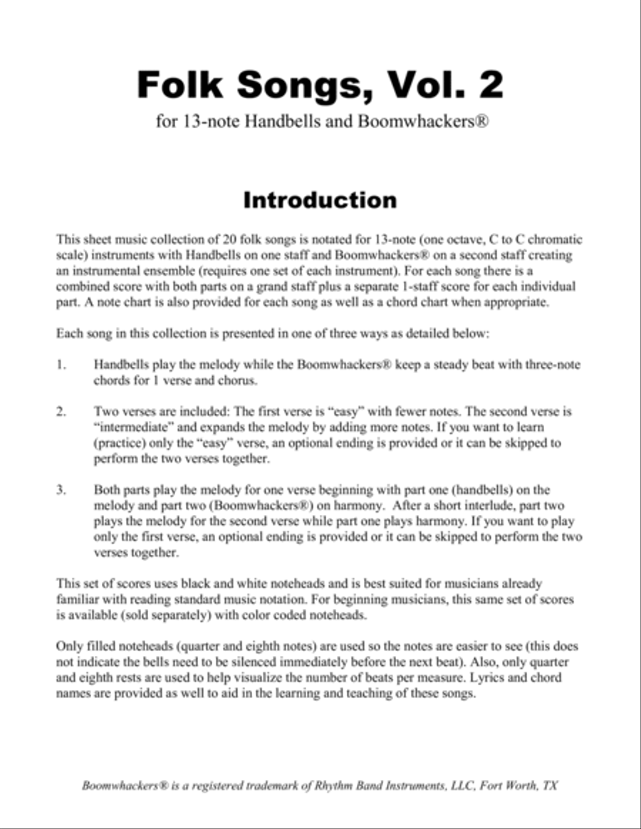 Folk Songs for 13-note Bells and Boomwhackers (with Black and White Notes), VOL. 2 Handbell Choir scores gallery preview page 3