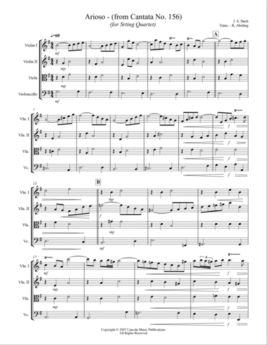 Arioso - from Cantata No. 156 (for String Quartet) String Quartet scores gallery preview page 2