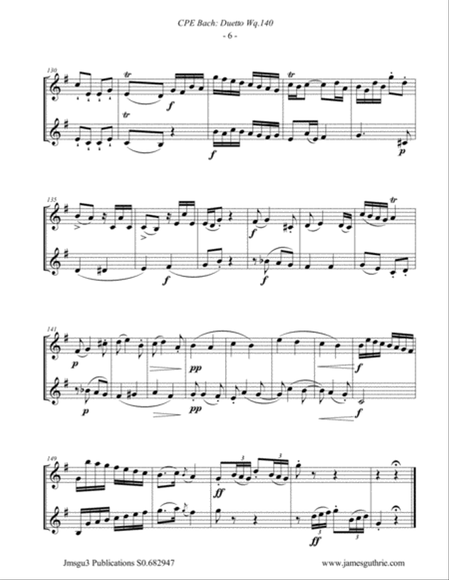 CPE Bach: Duetto Wq. 140 for Trumpet & Baritone Horn Brass Duet scores gallery preview page 6