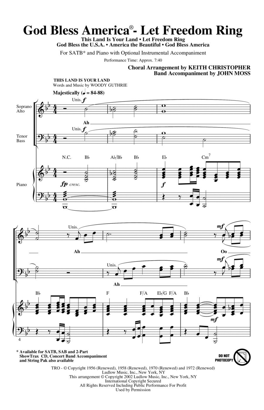 God Bless America (Let Freedom Ring) (Medley) 4-Part scores gallery preview page 1