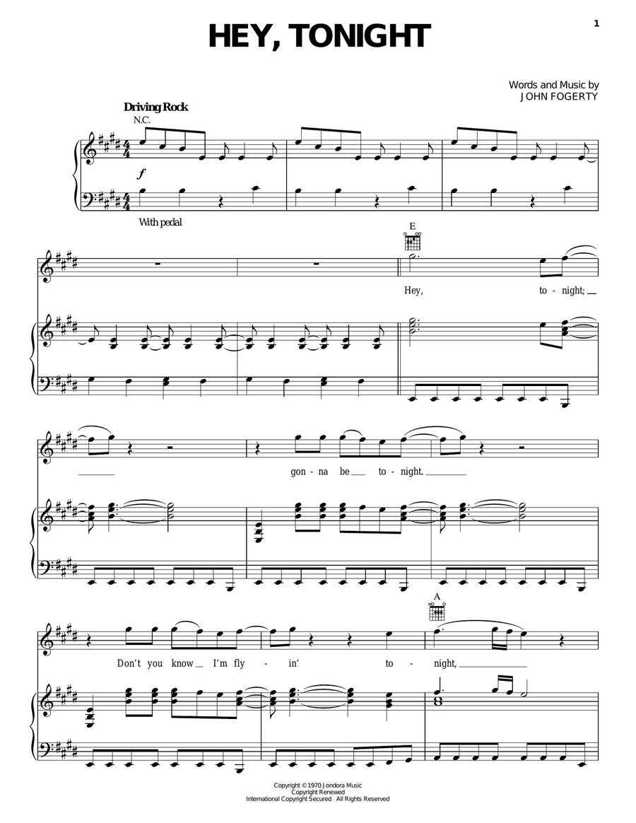 Hey, Tonight Hey, Tonight Piano, Vocal, Guitar scores gallery preview page 1