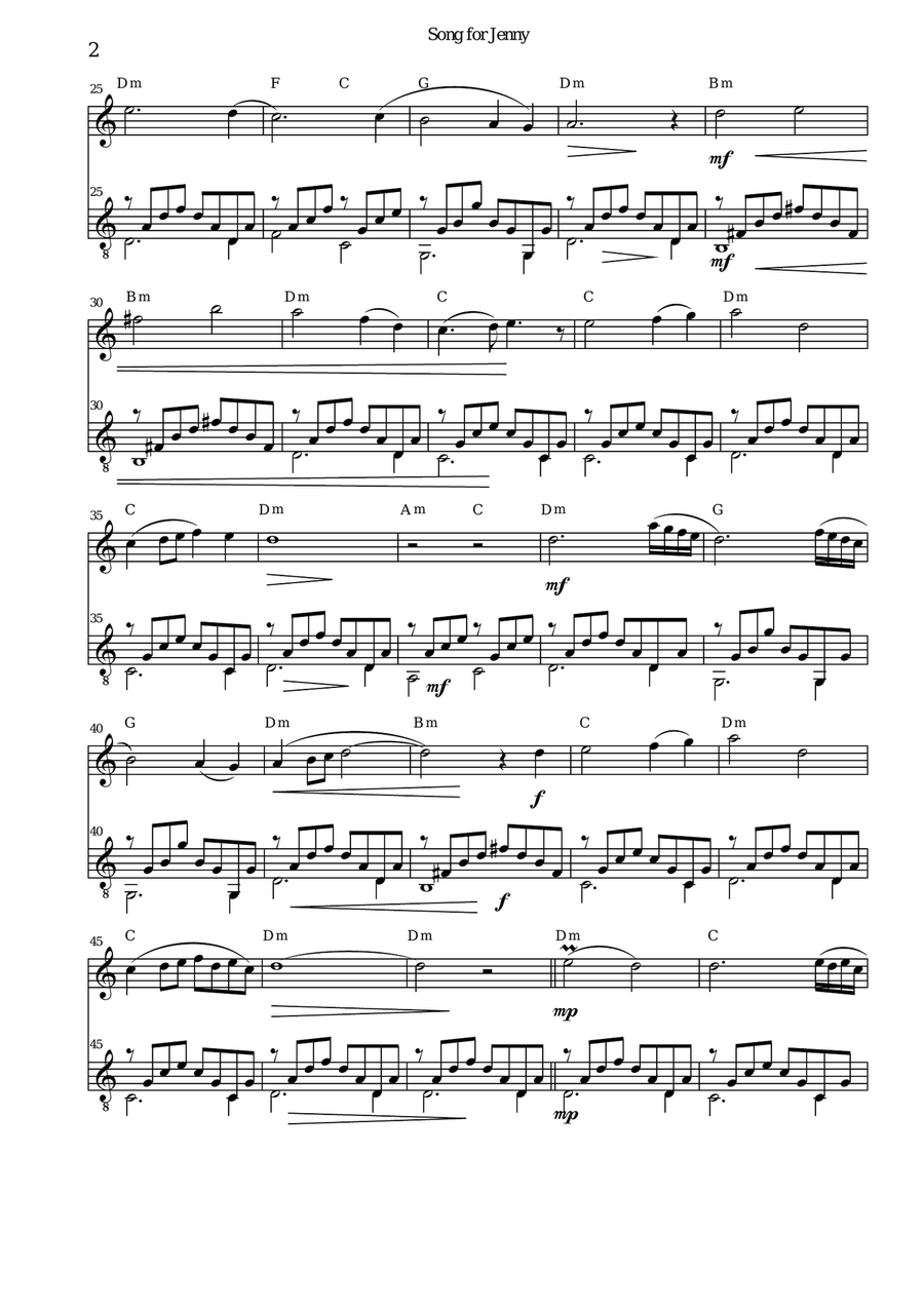 Song for Jenny for flute and guitar Flute scores gallery preview page 2