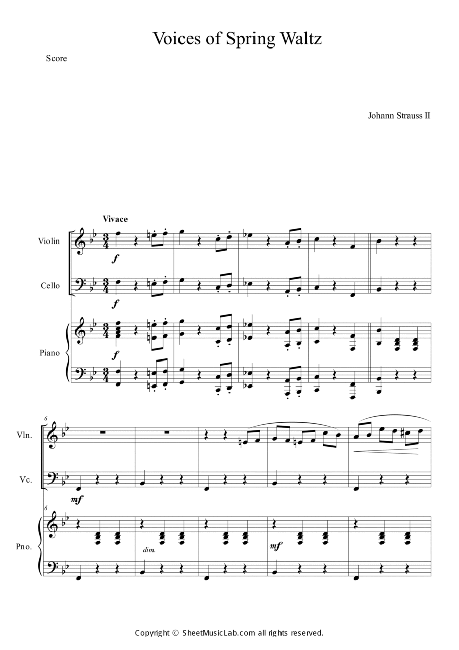Voice of Spring Waltz Piano Trio scores gallery preview page 1