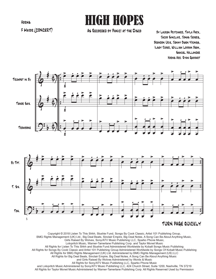 High Hopes High Hopes Tenor Saxophone scores gallery preview page 1