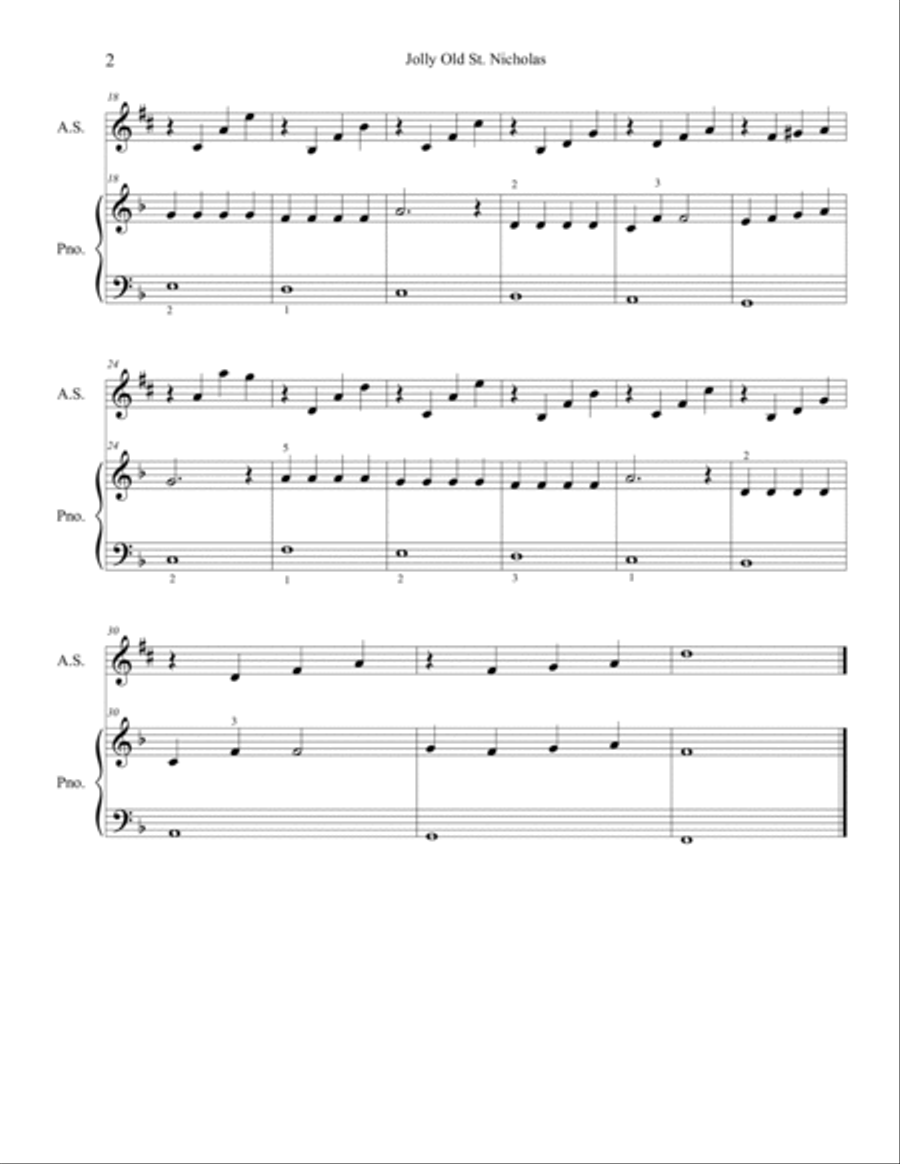 Christmas Duets for Alto Saxophone & Piano: Jolly Old St. Nicholas Woodwind Duet scores gallery preview page 2