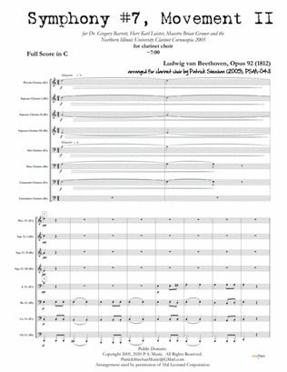 Book cover for Symphony #7, Movement II [Beethoven] for clarinet choir (full score & set of parts)