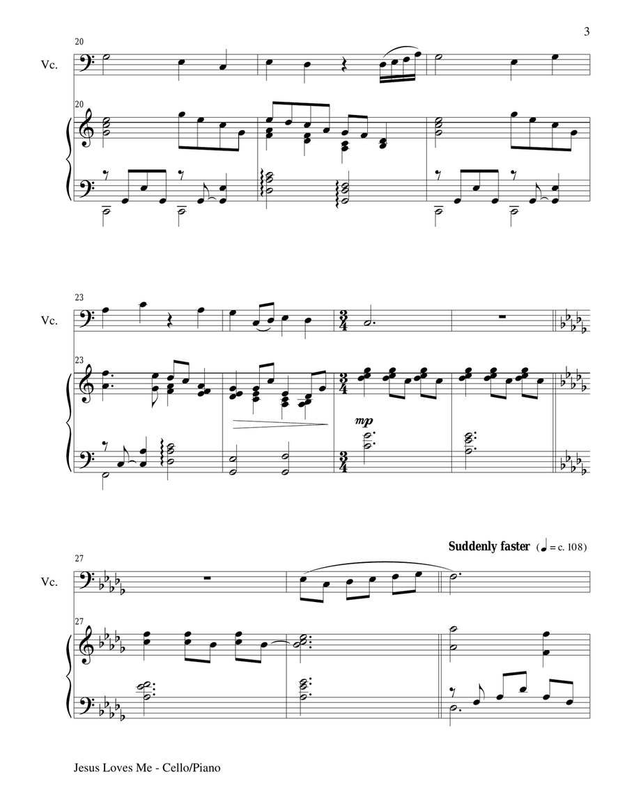JESUS LOVES ME (Duet – Cello and Piano/Score and Parts) Piano scores gallery preview page 3