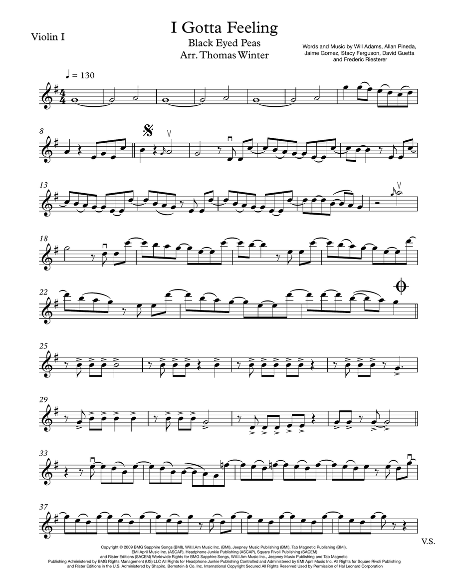 I Gotta Feeling String Quartet scores gallery preview page 1