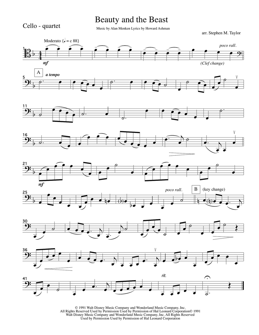 Beauty And The Beast String Quartet scores gallery preview page 1