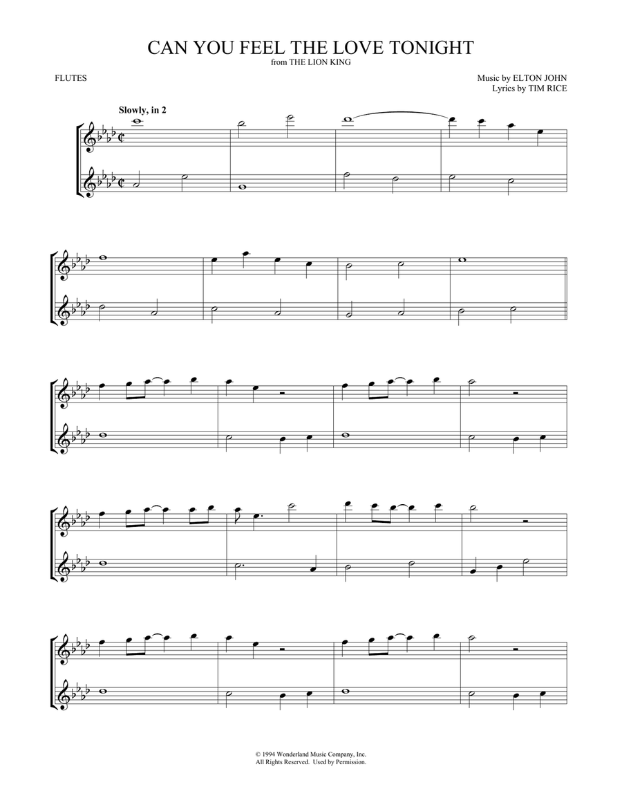 Can You Feel the Love Tonight (from The Lion King) Flute Duet scores gallery preview page 1