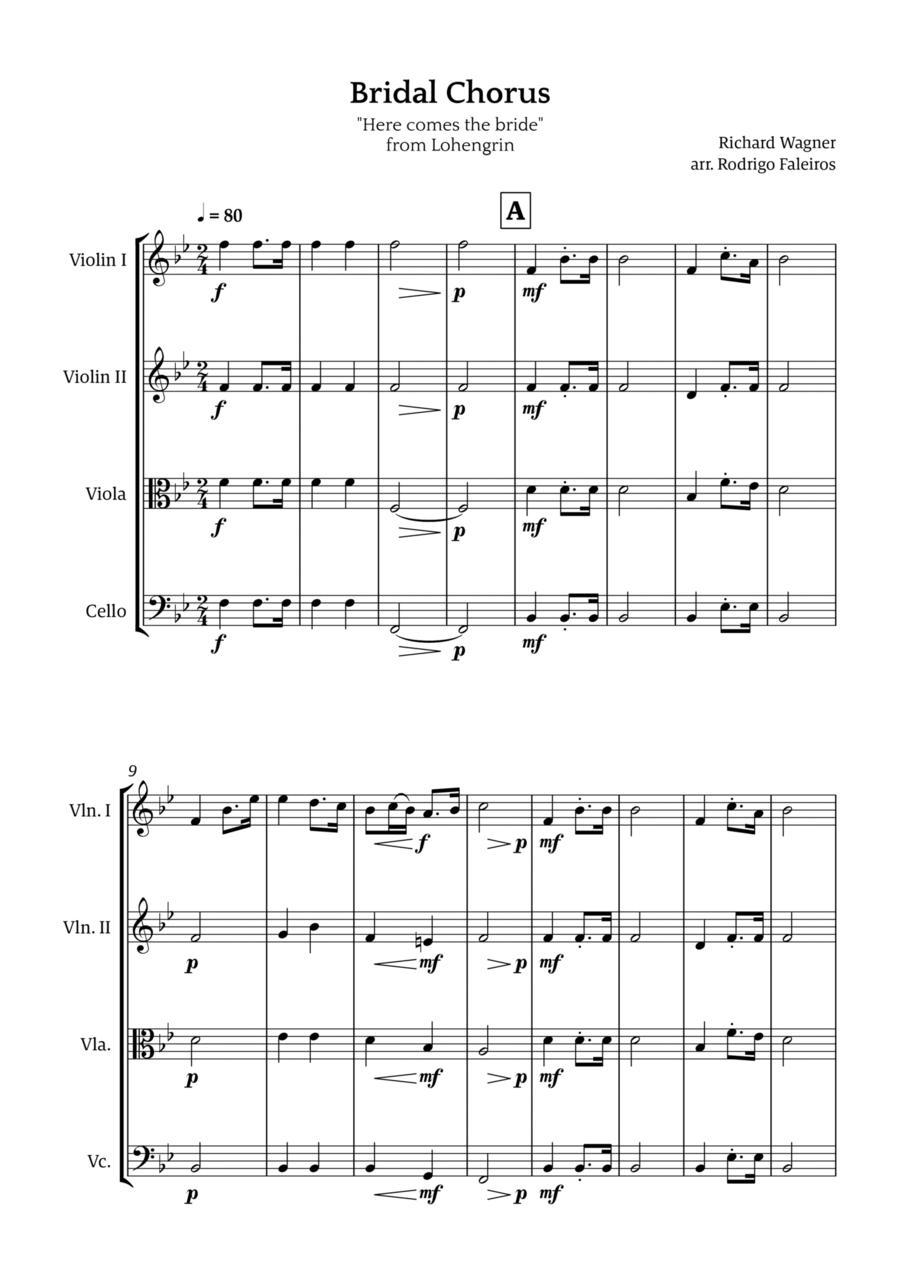 Bridal Chorus (Here Comes The Bride) String Quartet scores gallery preview page 1