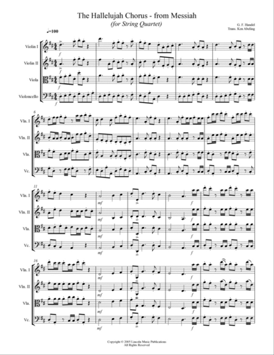 Handel - Hallelujah Chorus from Messiah (for String Quartet) String Quartet scores gallery preview page 2